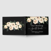 Floral Beige Blush op Black Wedding Guest Book Gastenboek (Volledig)