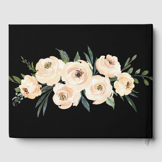 Floral Beige Blush op Black Wedding Guest Book Gastenboek (Achterkant)