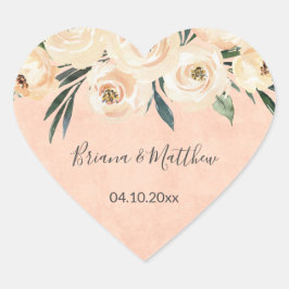 Floral Beige Blush op roze bruiloft Hart Sticker