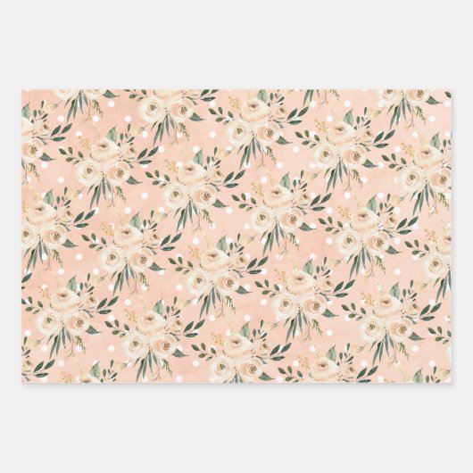 Floral Beige Blush op roze bruiloft Inpakpapier Vel (Voorkant)