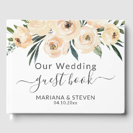 Floral Beige Blush op White Wedding Guest Book Gastenboek