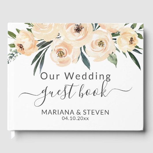 Floral Beige Blush op White Wedding Guest Book Gastenboek (Voorkant)