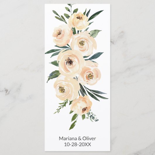 Floral Beige Blush op White Wedding Menu (Achterkant)