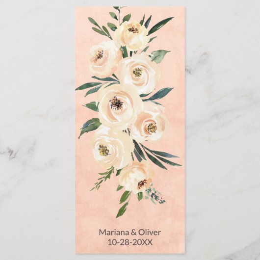 Floral Beige Blush Peach Wedding Menu (Achterkant)