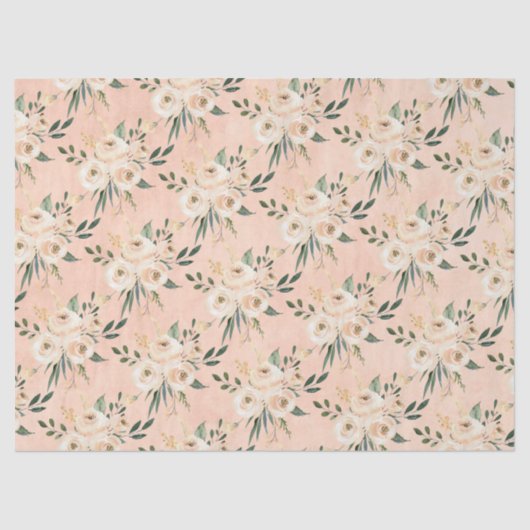 Floral Beige Blush Roze Peach Trouwpapier Tissuepapier (Voorkant)