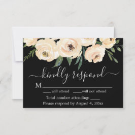 Floral Beige Blush Rozen Gold Black RSVP-kaart Bedankkaart