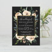 Floral Beige Blush Rozen Gold op Black Weddenschap Kaart (Staand voorkant)