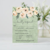 Floral Beige Blush Rozen Gold op Green RSVP Kaartje (Staand voorkant)