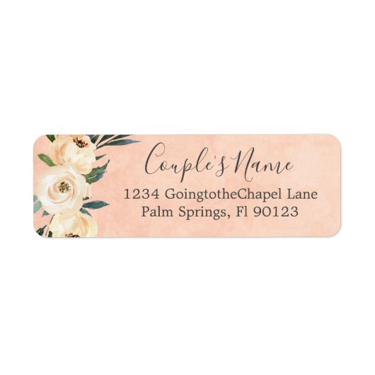 Floral Beige Blush Rozen Gold op Roze Etiket (Voorkant)