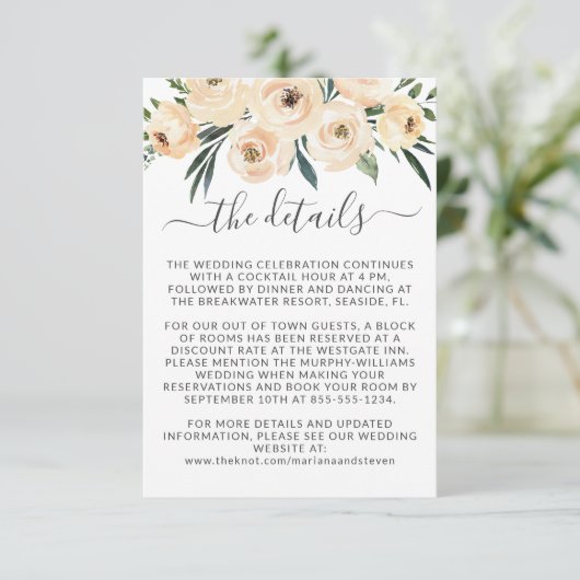 Floral Beige Blush Rozen Gold op White Informatiekaartje (Staand voorkant)
