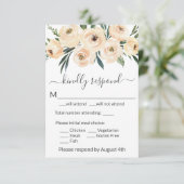 Floral Beige Blush Rozen Gold op White RSVP Kaartje (Staand voorkant)