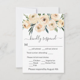 Floral Beige Blush Rozen Gold op White RSVP Kaartje
