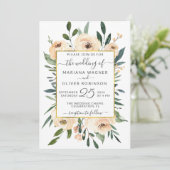 Floral Beige Blush Rozen Gold op White Wedding Kaart (Staand voorkant)
