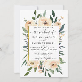Floral Beige Blush Rozen Gold op White Wedding Kaart