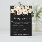 Floral Beige Blush Rozen Gold op zwart RSVP Kaartje (Staand voorkant)