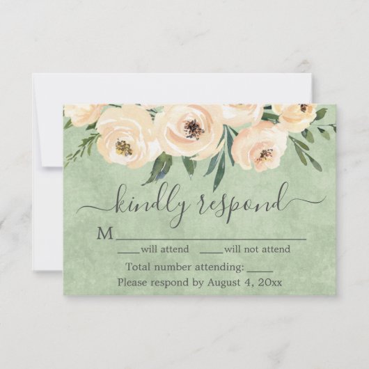 Floral Beige Blush Rozen Gold Sage Green RSVP Bedankkaart (Voorkant)
