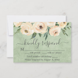 Floral Beige Blush Rozen Gold Sage Green RSVP Bedankkaart