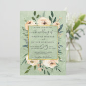 Floral Beige Blush Rozen Gold Sage Green Wedding Kaart (Staand voorkant)