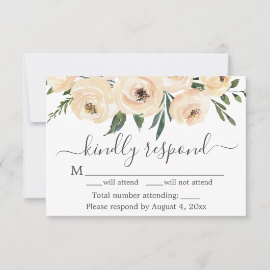 Floral Beige Blush Rozen Gold White RSVP-kaart Bedankkaart (Voorkant)