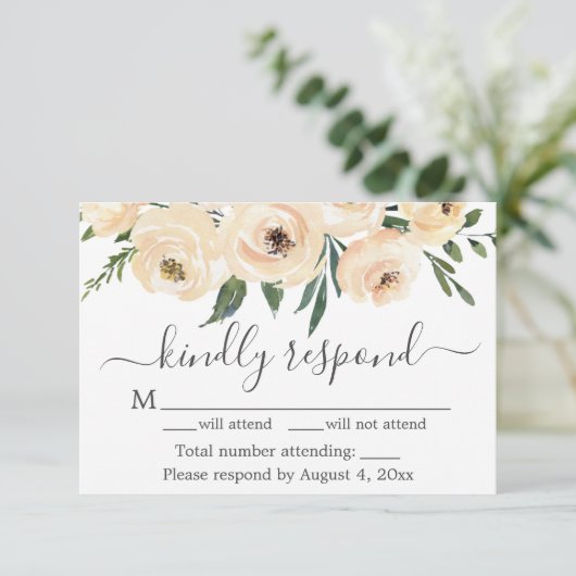 Floral Beige Blush Rozen Gold White RSVP-kaart Bedankkaart (Staand voorkant)