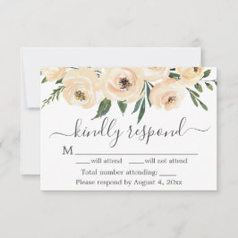Floral Beige Blush Rozen Gold White RSVP-kaart Bedankkaart