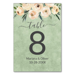 Floral Beige Blush Sage Green Table Number Kaart