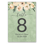 Floral Beige Blush Sage Green Table Number Kaart (Achterkant)
