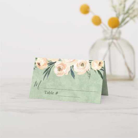 Floral Beige Blush Sage Green Wedding Place Card Plaatskaartje (Voorkant)