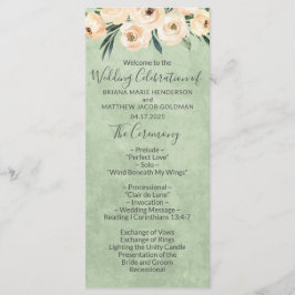 Floral Beige Blush Sage Green Wedding Programme Programmakaart