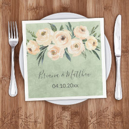 Floral Beige Blush Sage Green Wedding Servet