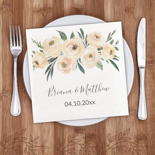 Floral Beige Blush White Wedding Servet