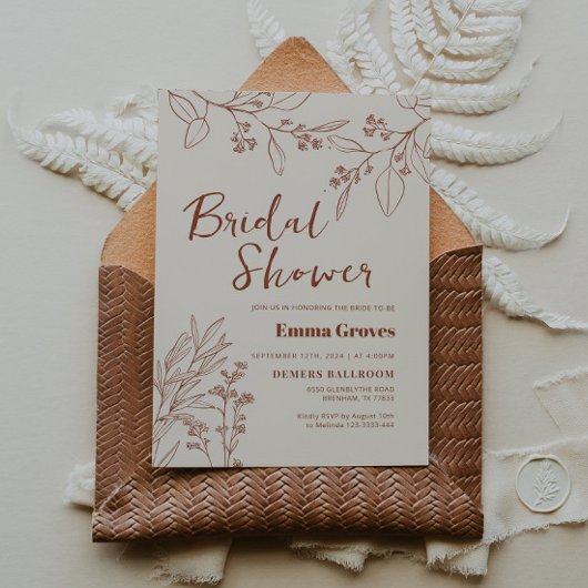 Floral Beige Bridal Shower Kaart