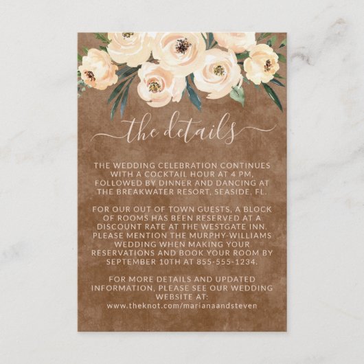 Floral Beige bruiloft details Informatiekaartje (Voorkant)