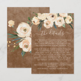 Floral Beige bruiloft details Informatiekaartje