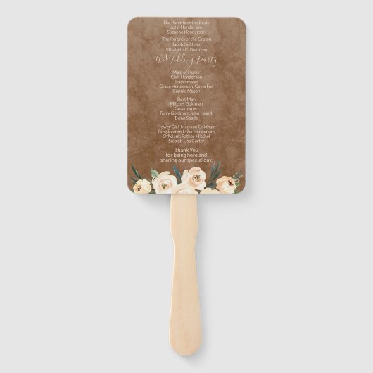 Floral Beige Bruin Trouwprogramma Hand Fan Handwaaier (Achterkant)