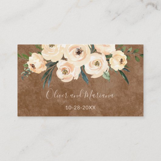 Floral Beige Bruin Trouwwebsite Informatiekaartje (Achterkant)