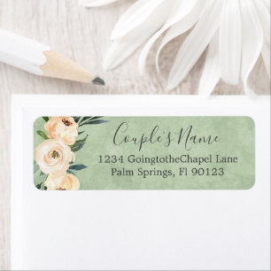 Floral Beige Green Wedding Return Address Etiket