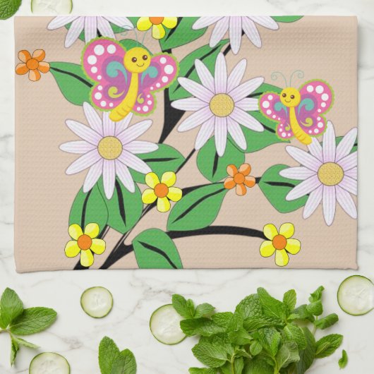 Floral Beige Kitchen Hand Towel Theedoek (Gevouwen)