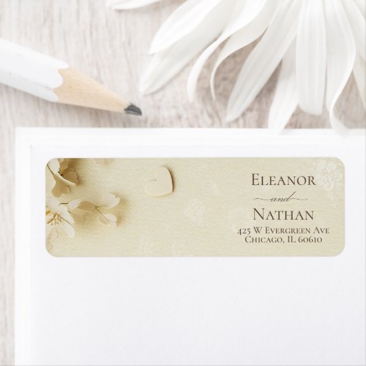Floral Beige Lente Zomer Huwelijk Etiket (Insitu)