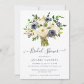 Floral Beige Navy Waterverf Peonies Vrijgezellenfe Kaart (Voorkant)