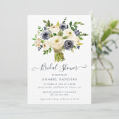 Floral Beige Navy Waterverf Peonies Vrijgezellenfe Kaart (Staand voorkant)