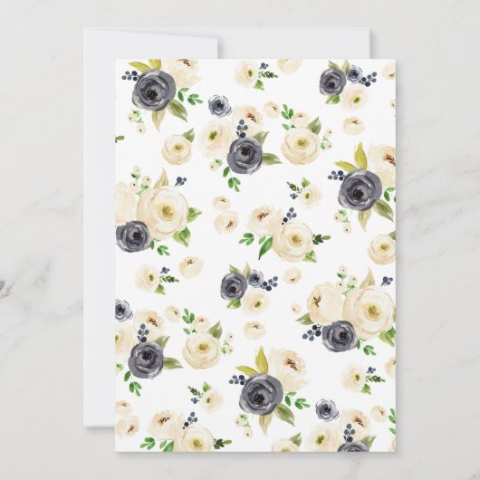 Floral Beige Navy Waterverf Peonies Vrijgezellenfe Kaart (Achterkant)