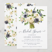 Floral Beige Navy Waterverf Peonies Vrijgezellenfe Kaart (Voorkant / Achterkant)