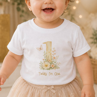 Floral Beige One First Birthday Baby T-Shirt