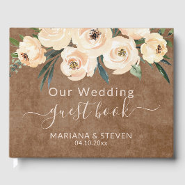 Floral Beige op bruine bruiloft gastenboek