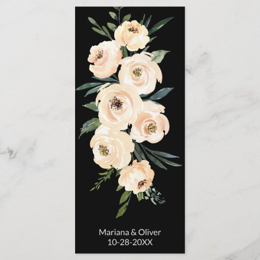 Floral Beige op zwart bruiloft Menu (Achterkant)