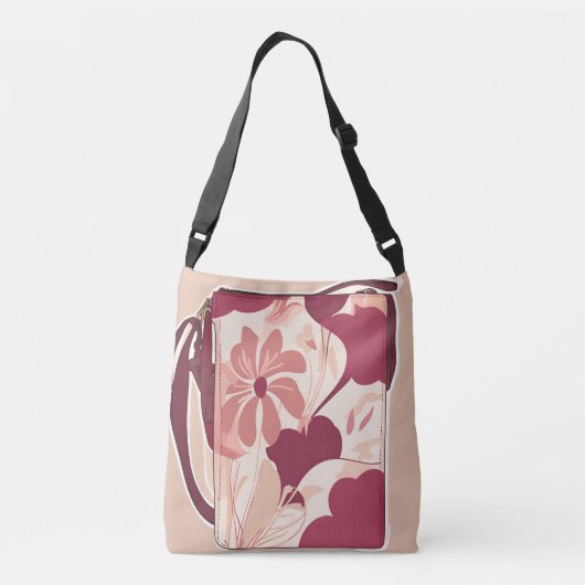Floral Beige Red AI art Crossbody Tas (Achterkant)