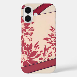 Floral Beige & Red AI kunst iPhone 16 Hoesje
