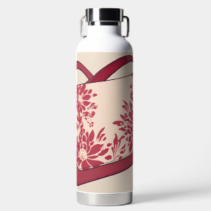Floral Beige & Red AI kunst Waterfles