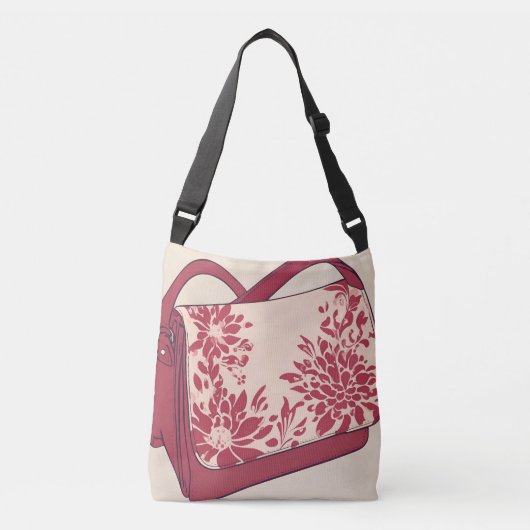 Floral Beige & Red Purse AI kunst Crossbody Tas (Voorkant)